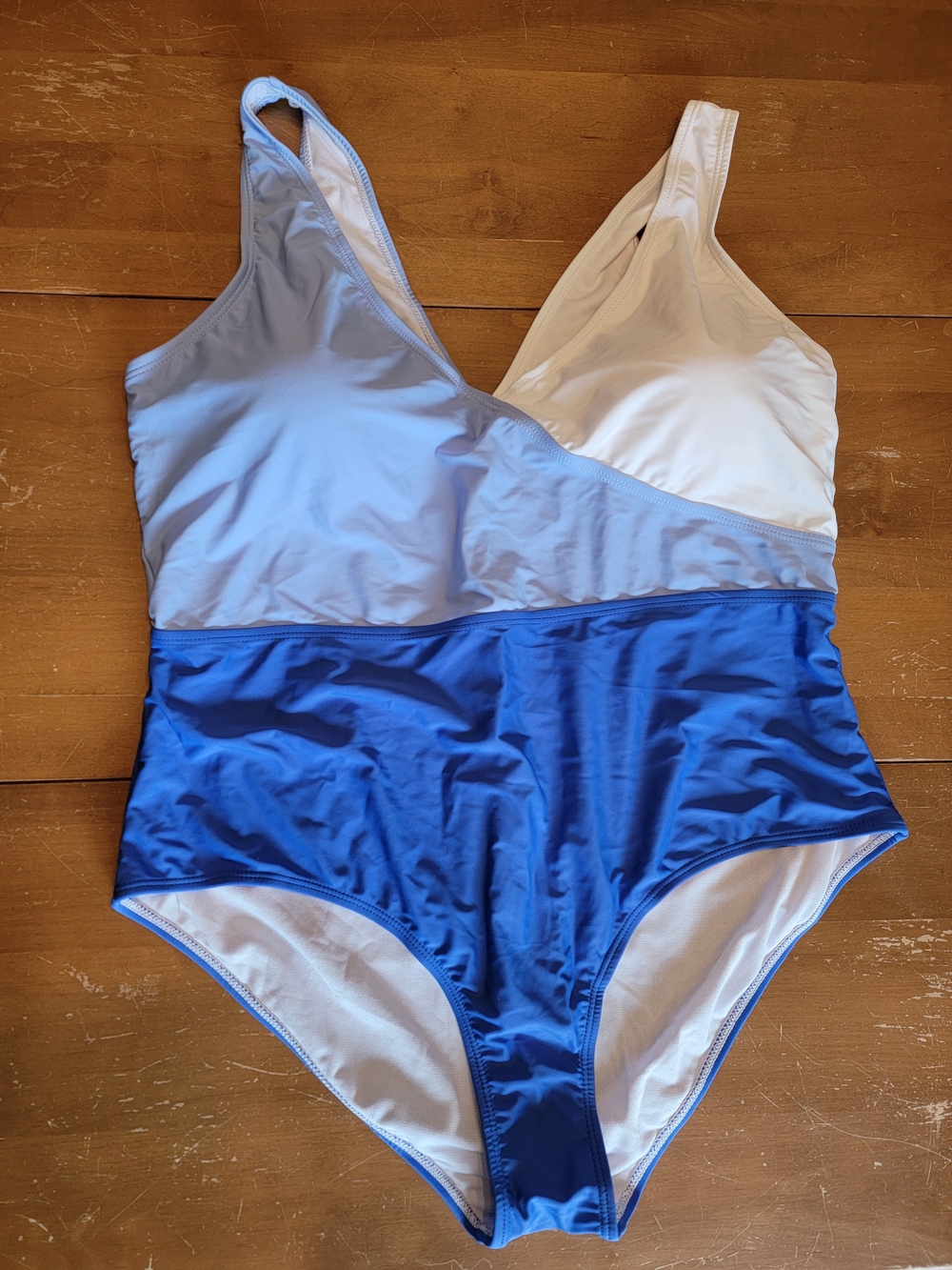 Criss-Cross Colorblock One-Piece Swimsuit White, Light Blue & Royal Blue 3X NWT